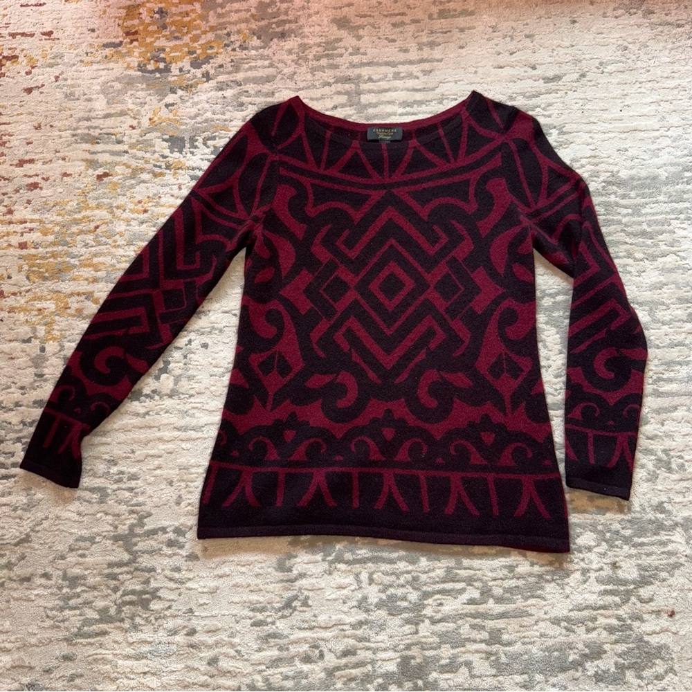 Cashmere Charter Club Luxury Sweater in Black and Burgundy Small - Picture 5 of 8